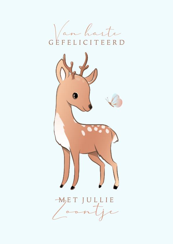 Felicitatiekaarten - Felicitatie geboorte mooie illustratie hertje met gewei