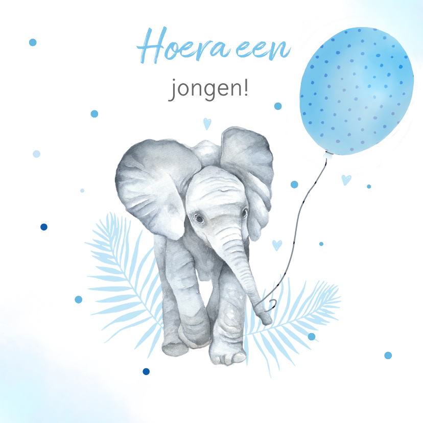Felicitatiekaarten - Felicitatie geboorte olifantje ballon