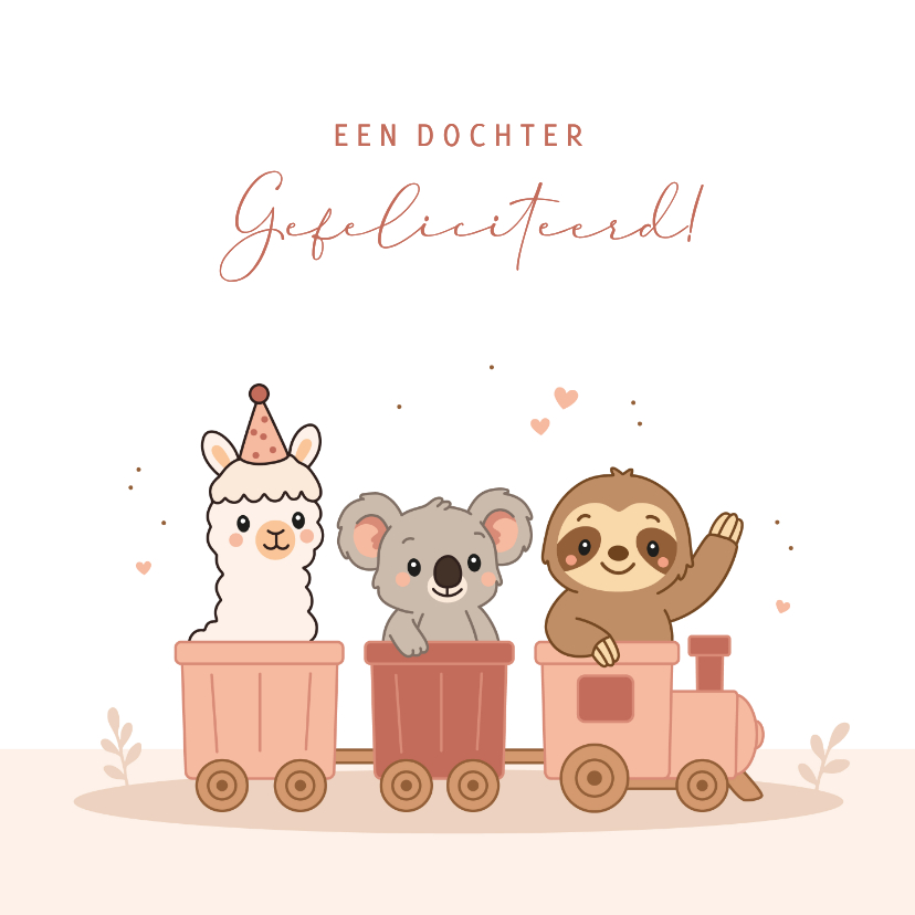 Felicitatie geboorte treintje met dieren - Felicitatiekaarten Felicitatiekaarten - Felicitatie geboorte treintje met dieren