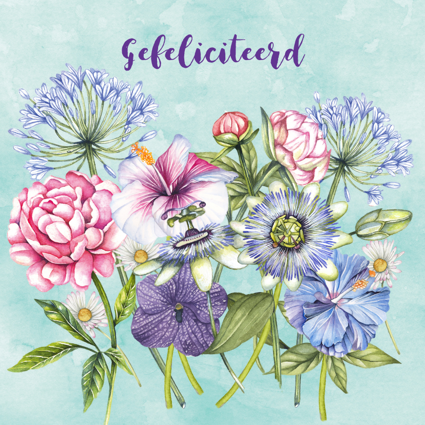 Felicitatiekaarten - Felicitatie gekleurde bloemen