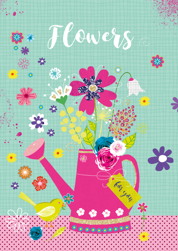 Felicitatie gieter bloemen - Felicitatiekaarten Felicitatiekaarten - Felicitatie gieter bloemen