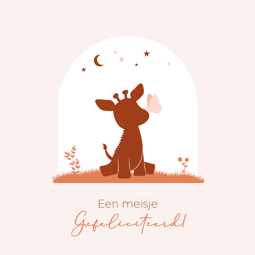 Felicitatie giraffe met vlinder - Felicitatiekaarten Felicitatiekaarten - Felicitatie giraffe met vlinder