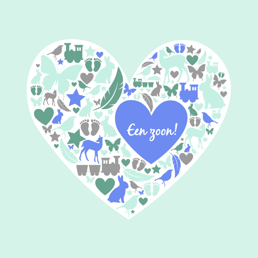 Felicitatie - Hart met silhouetten zoon - Felicitatiekaarten Felicitatiekaarten - Felicitatie - Hart met silhouetten zoon