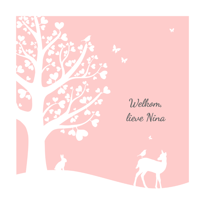 Felicitatie - Hartjesboom meisje silhouet - Felicitatiekaarten Felicitatiekaarten - Felicitatie - Hartjesboom meisje silhouet