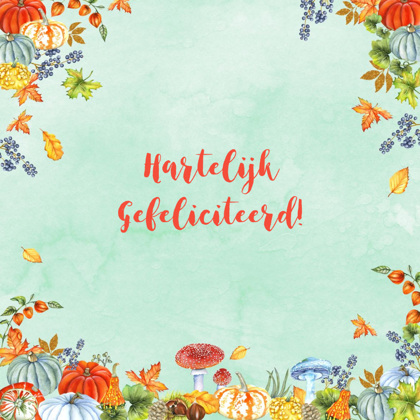 Felicitatie herfsttafereel kalebas - Felicitatiekaarten Felicitatiekaarten - Felicitatie herfsttafereel kalebas