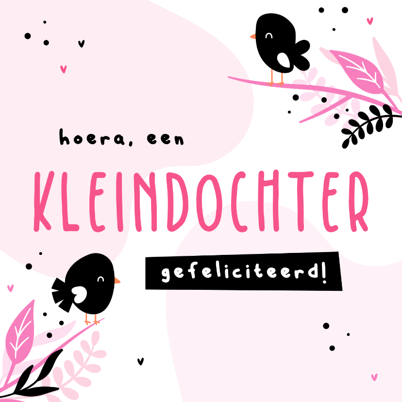 Felicitatiekaarten - Felicitatie hoera een kleindochter met vogeltjes