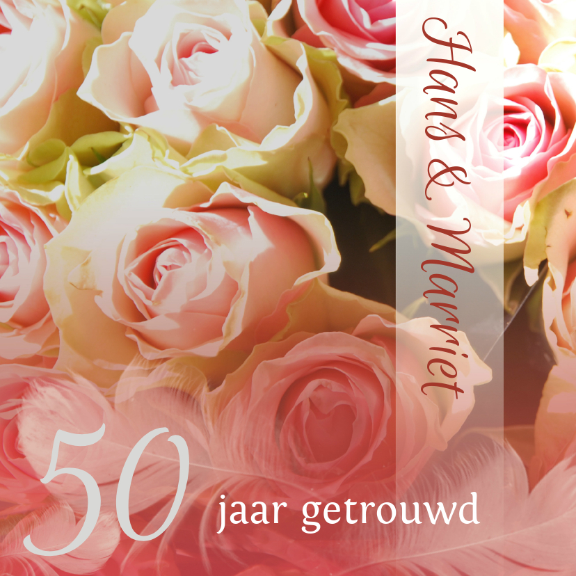 Felicitatiekaarten - Felicitatie Hout rozen en veer jubileum