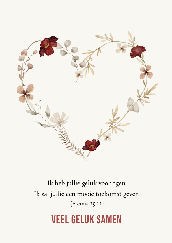 Felicitatiekaarten - Felicitatie huwelijk christelijk beige bloemenhart