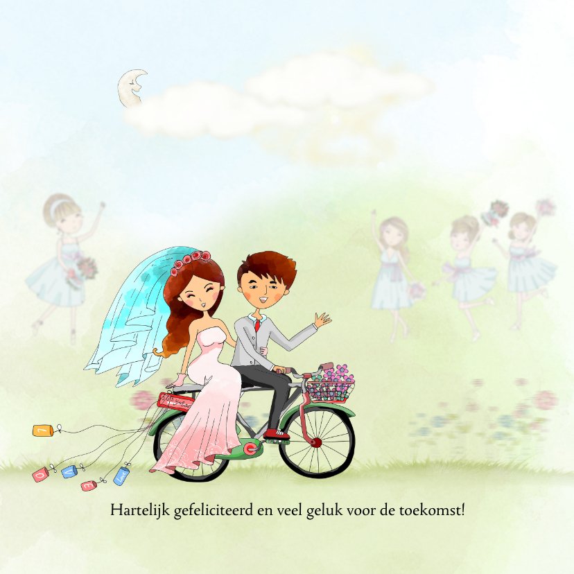 Felicitatiekaarten - Felicitatie huwelijk met fiets