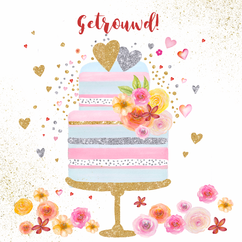 Felicitatiekaarten - Felicitatie huwelijk taart pastel
