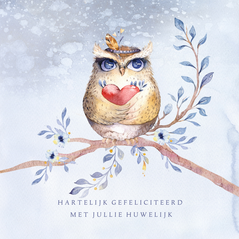 Felicitatiekaarten - Felicitatie huwelijk uil met hart