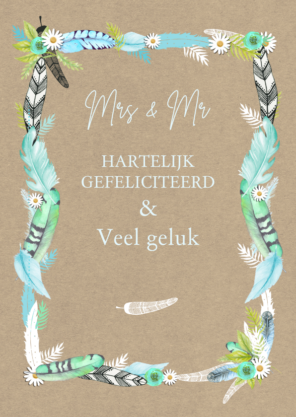 Felicitatie huwelijk veren - Felicitatiekaarten Felicitatiekaarten - Felicitatie huwelijk veren