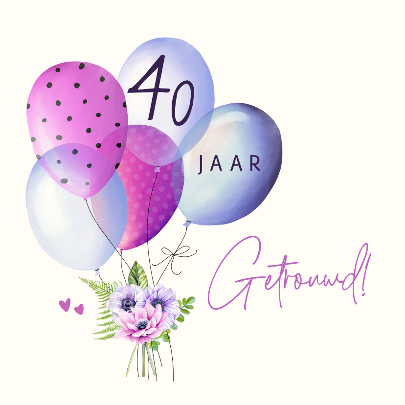 Felicitatiekaarten - Felicitatie huwelijksjubileum ballonnen anemoontjes