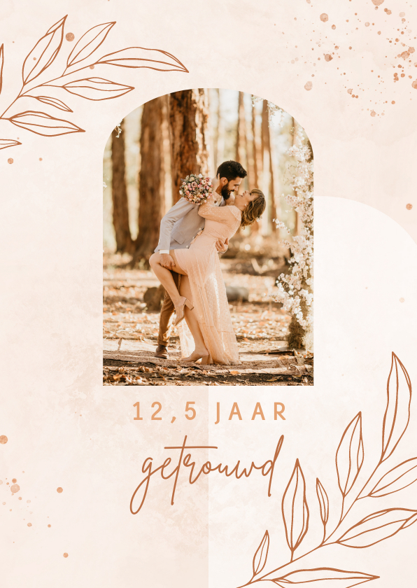 Felicitatiekaarten - Felicitatie huwelijksjubileum bohemian lichtroze met koper
