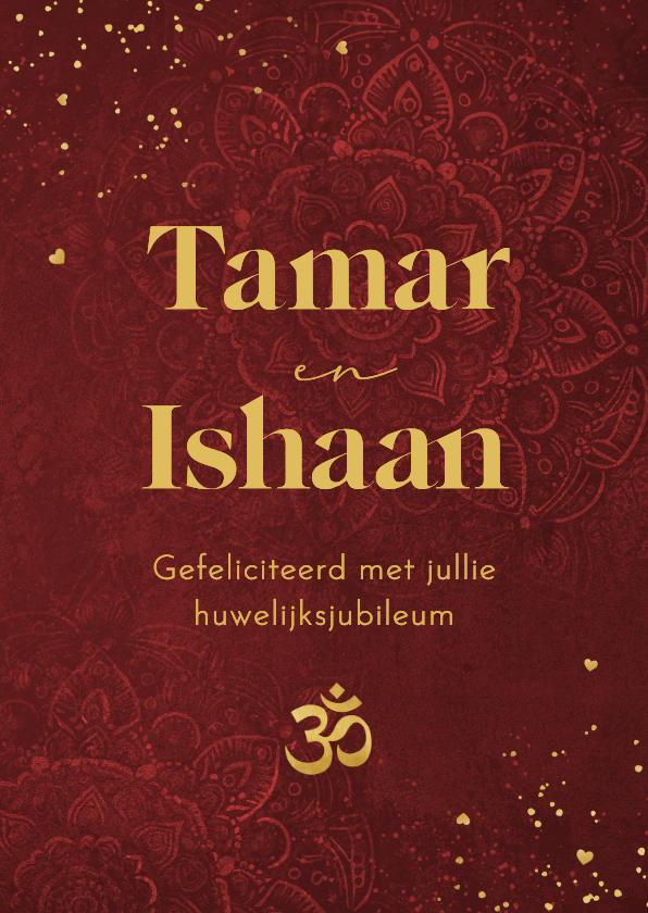 Felicitatiekaarten - Felicitatie huwelijksjubileum rood mandala patroon hartjes