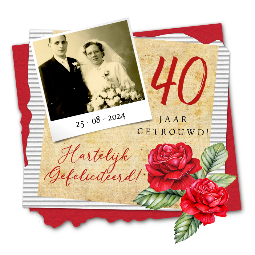 Felicitatiekaarten - Felicitatie huwelijksjubileum roos