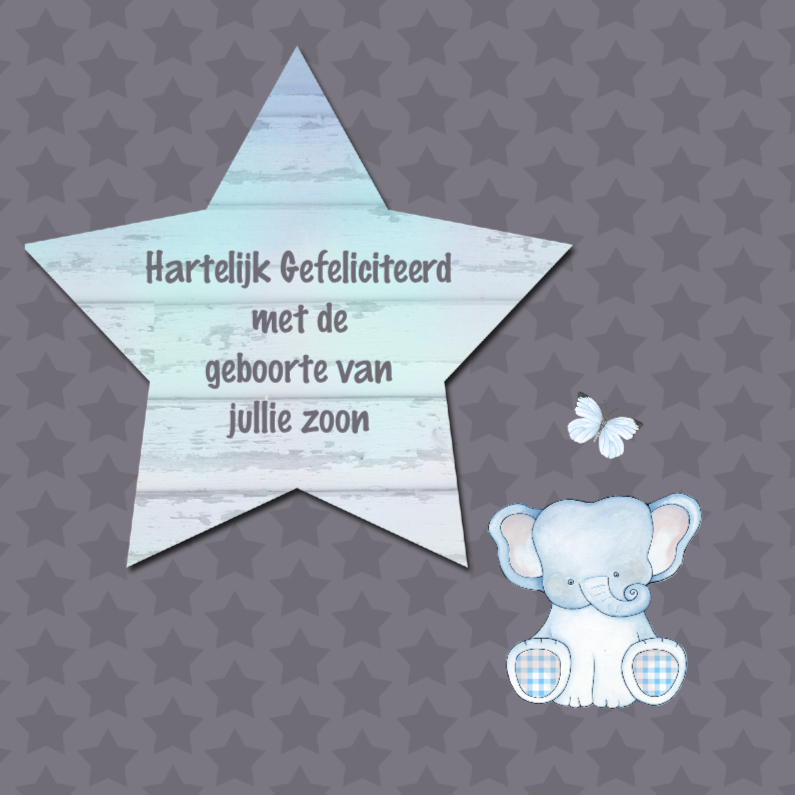 Felicitatie jongen olifantje - Felicitatiekaarten Felicitatiekaarten - Felicitatie jongen olifantje