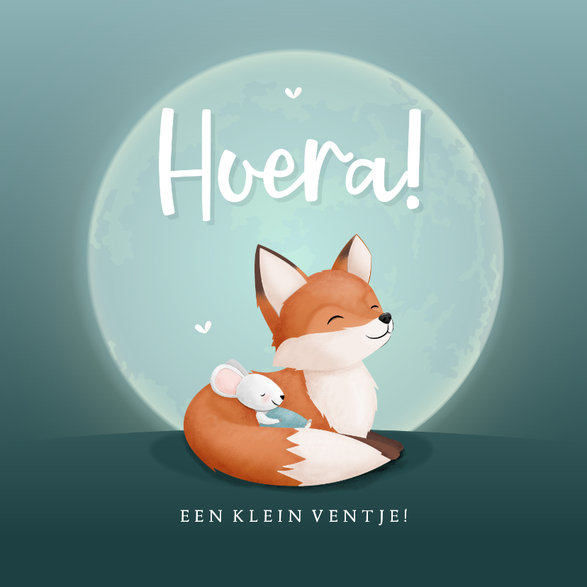 Felicitatiekaarten - Felicitatie jongen sfeervolle maan met vosje en kleine muis