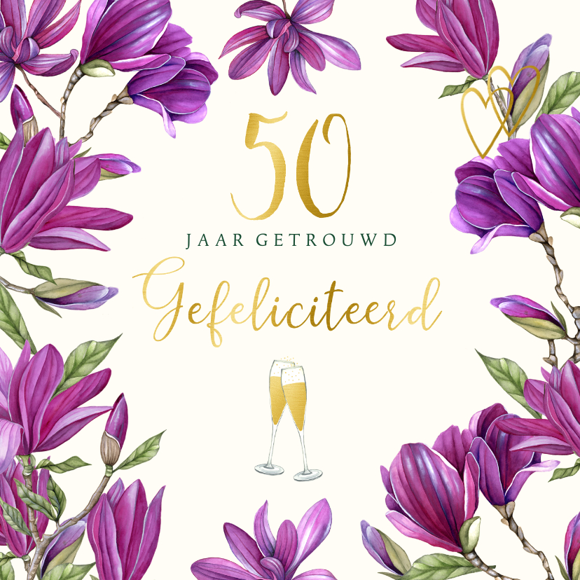 Felicitatie jubileum paarse magnoliabloemen - Felicitatiekaarten Felicitatiekaarten - Felicitatie jubileum paarse magnoliabloemen