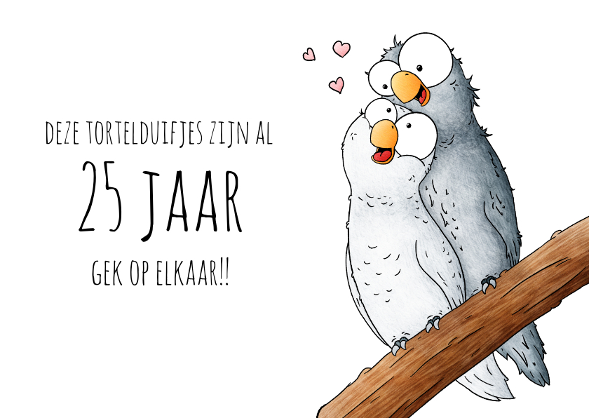 Felicitatiekaarten - Felicitatie kaart deze duifjes zijn al 25 jaar gek op elkaar