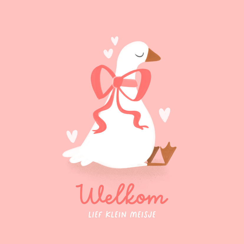 Felicitatiekaarten - Felicitatie kaart geboorte lief klein eendje met strik roze