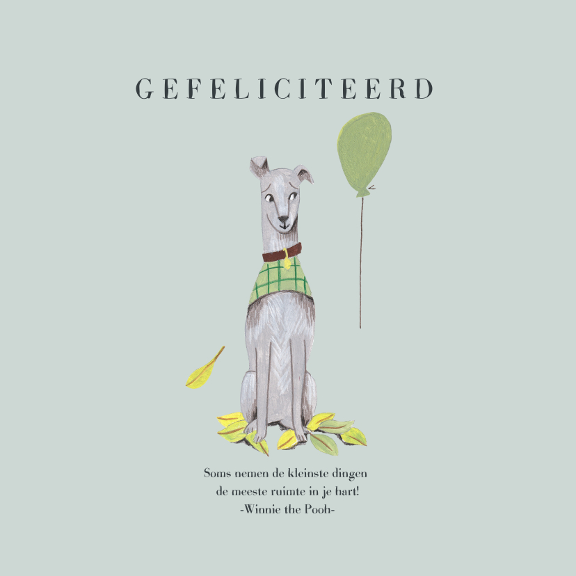 Felicitatie kaart hond met ballon blauw - Felicitatiekaarten Felicitatiekaarten - Felicitatie kaart hond met ballon blauw