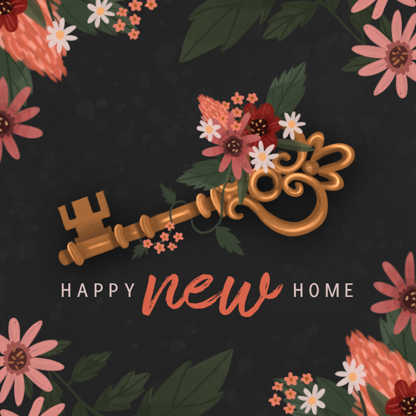 Felicitatiekaarten - Felicitatie kaart huis 'Happy new home' met sleutel