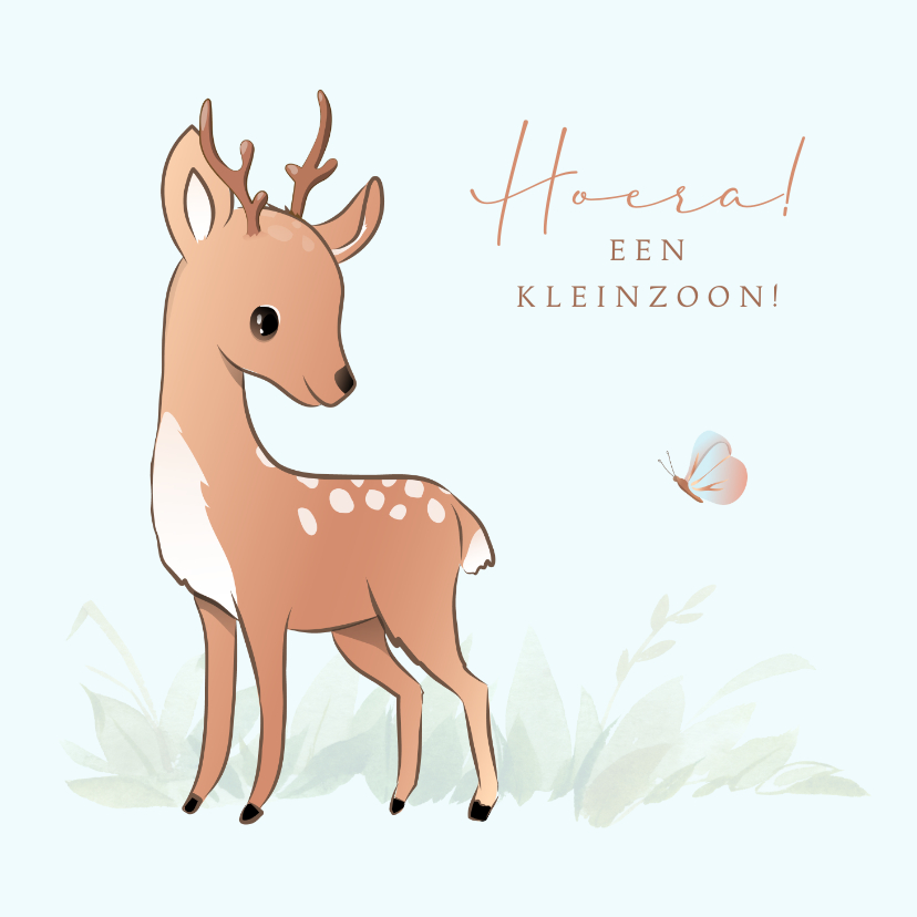 Felicitatiekaarten - Felicitatie kleinzoon prachtige illustratie hert met gewei