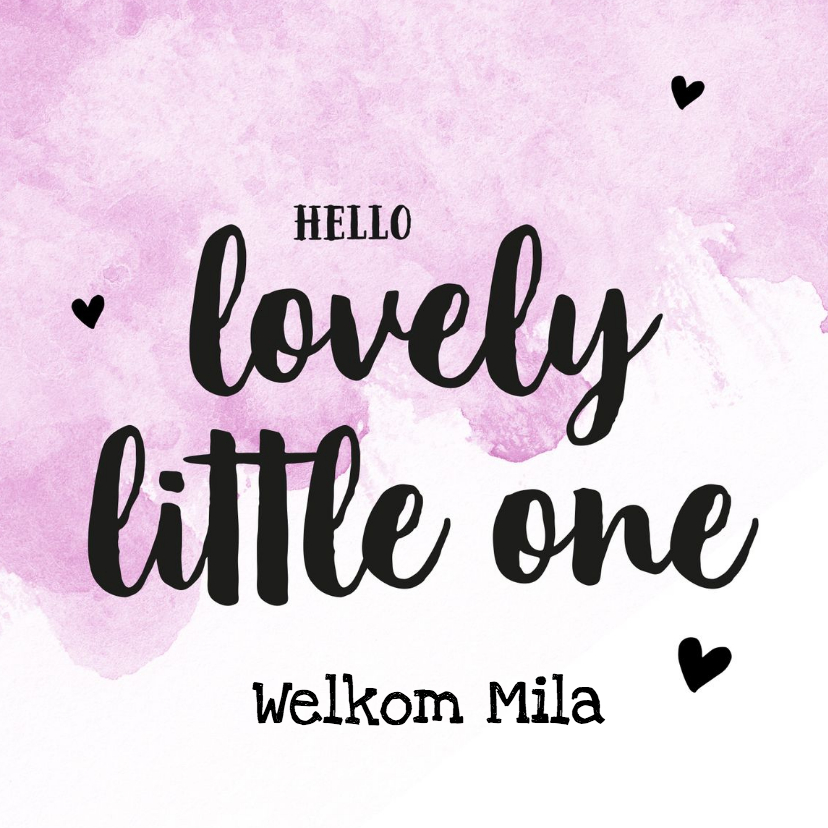 Felicitatie - lovely little one met naam roze - Felicitatiekaarten Felicitatiekaarten - Felicitatie - lovely little one met naam roze