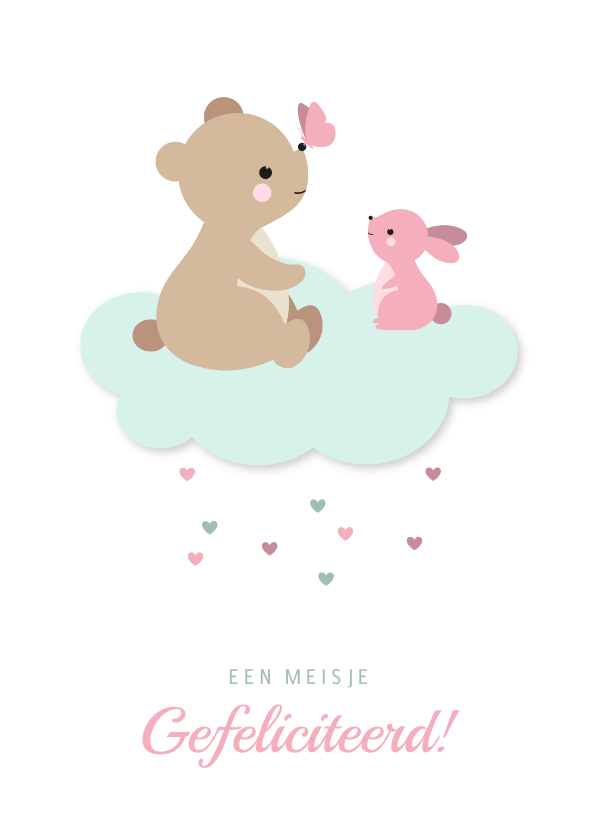 Felicitatie met beer en konijntje - Felicitatiekaarten Felicitatiekaarten - Felicitatie met beer en konijntje