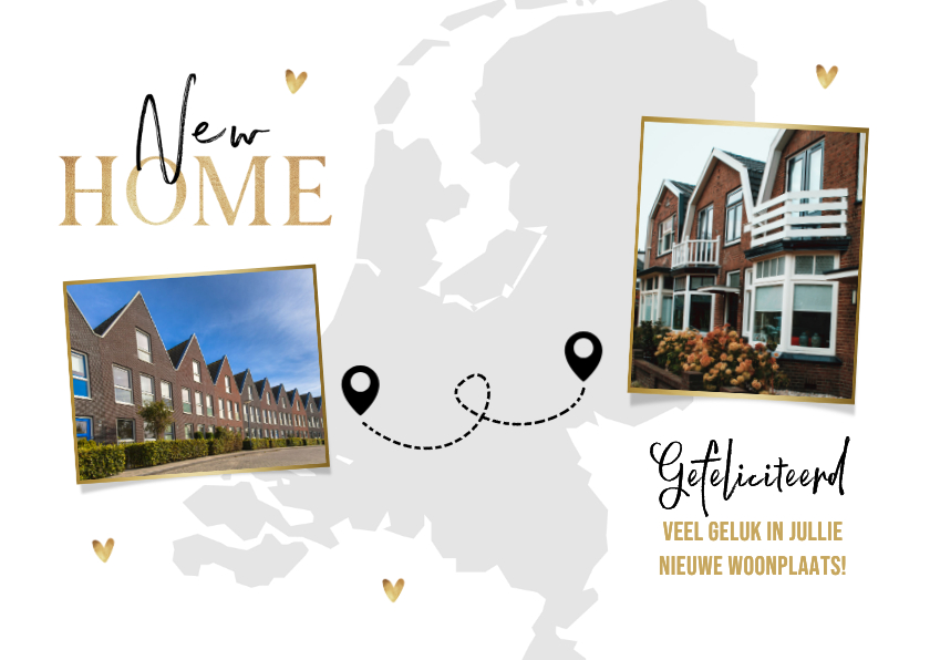 Felicitatie nieuwe woning in andere woonplaats landkaart - Felicitatiekaarten Felicitatiekaarten - Felicitatie nieuwe woning in andere woonplaats landkaart
