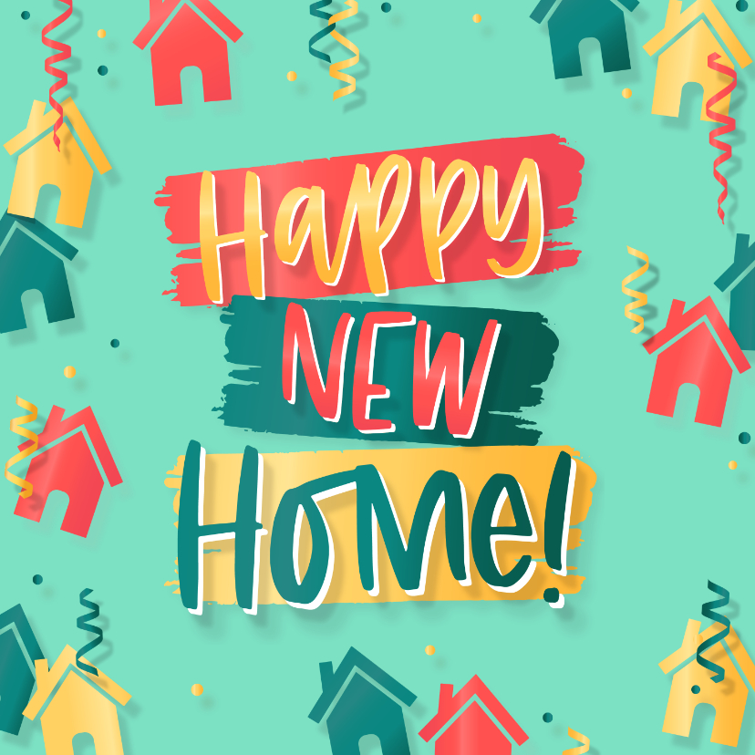 Felicitatie nieuwe woning typografisch happy new home - Felicitatiekaarten Felicitatiekaarten - Felicitatie nieuwe woning typografisch happy new home