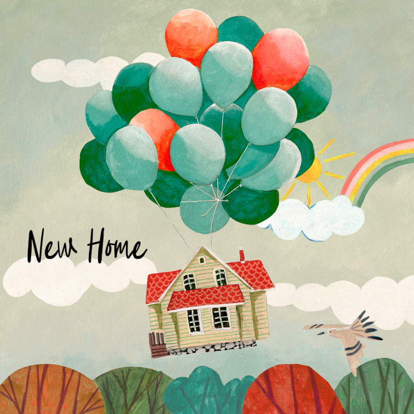 Felicitatiekaarten - Felicitatie nieuwe woning verhuisd met huis aan ballonnen