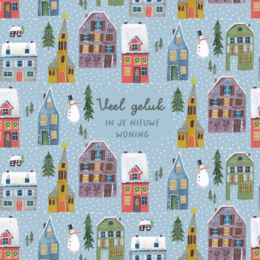 Felicitatie nieuwe woning winter huisjes patroon - Felicitatiekaarten Felicitatiekaarten - Felicitatie nieuwe woning winter huisjes patroon