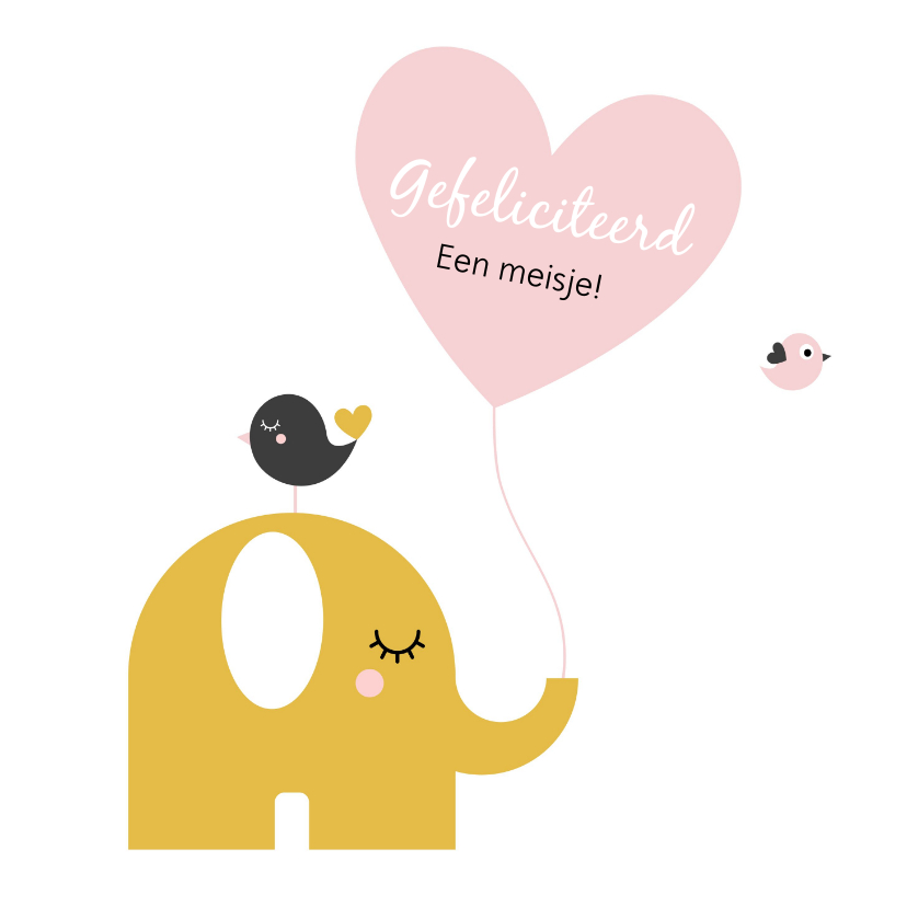 Felicitatiekaarten - Felicitatie - Olifant met hartjes ballon