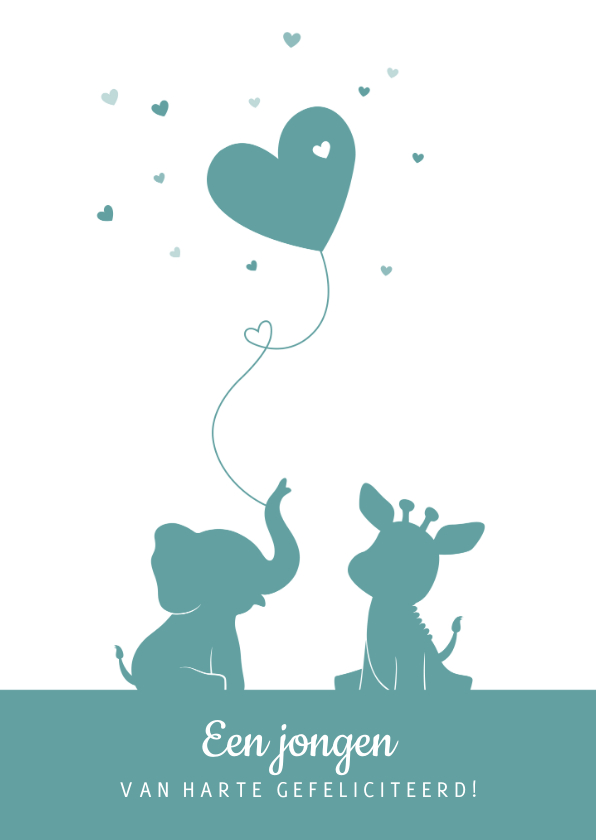 Felicitatiekaarten - Felicitatie olifantje en giraffe met ballon