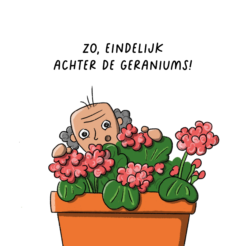 Felicitatiekaarten - Felicitatie pensioen achter de geraniums kaart