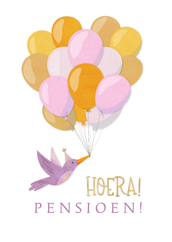 Felicitatiekaarten - Felicitatie pensioen feestelijke vogel en vrolijke ballonnen