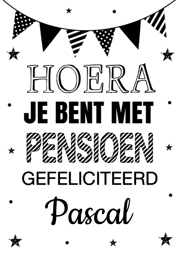 Felicitatie pensioen typografie slinger zwart-wit - Felicitatiekaarten Felicitatiekaarten - Felicitatie pensioen typografie slinger zwart-wit