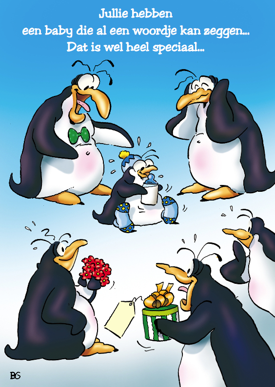Felicitatie pinguins geboorte zoon 1 met baby - Felicitatiekaarten Felicitatiekaarten - Felicitatie pinguins geboorte zoon 1 met baby