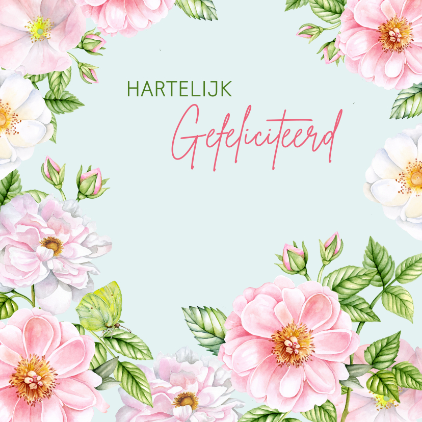 Felicitatie rozen botanical - Felicitatiekaarten Felicitatiekaarten - Felicitatie rozen botanical