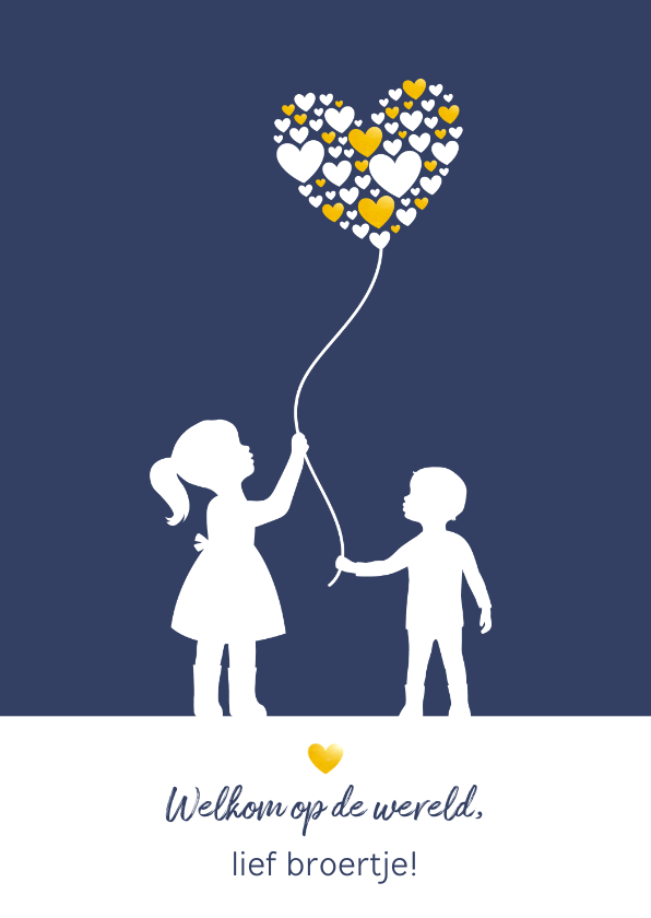 Felicitatiekaarten - Felicitatie - Silhouet broertje met zus en ballon