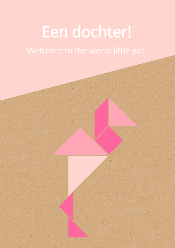 Felicitatiekaarten - Felicitatie - Tangram flamingo voor een meisje