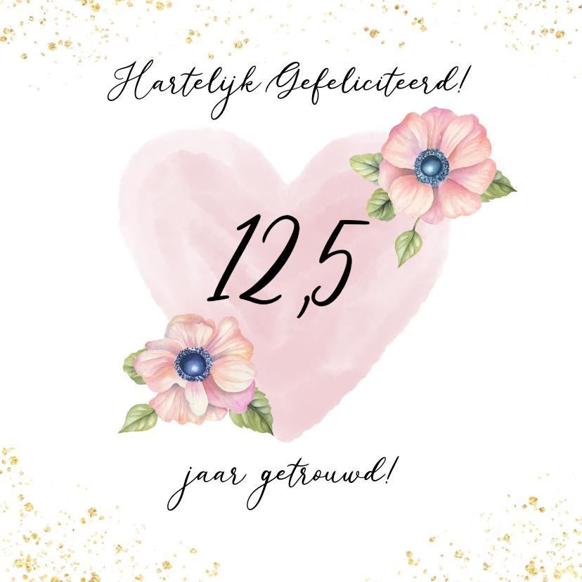 Felicitatiekaarten - Felicitatie trouwdag hart bloemen