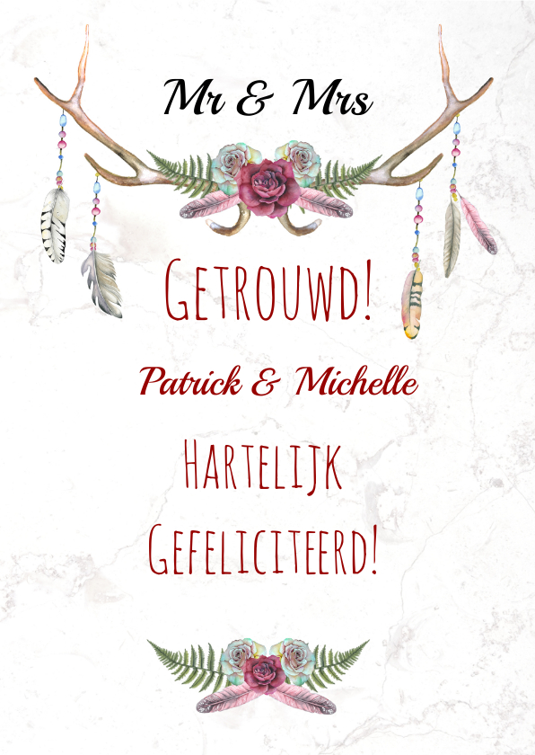 Felicitatie trouwen bohemien - Felicitatiekaarten Felicitatiekaarten - Felicitatie trouwen bohemien