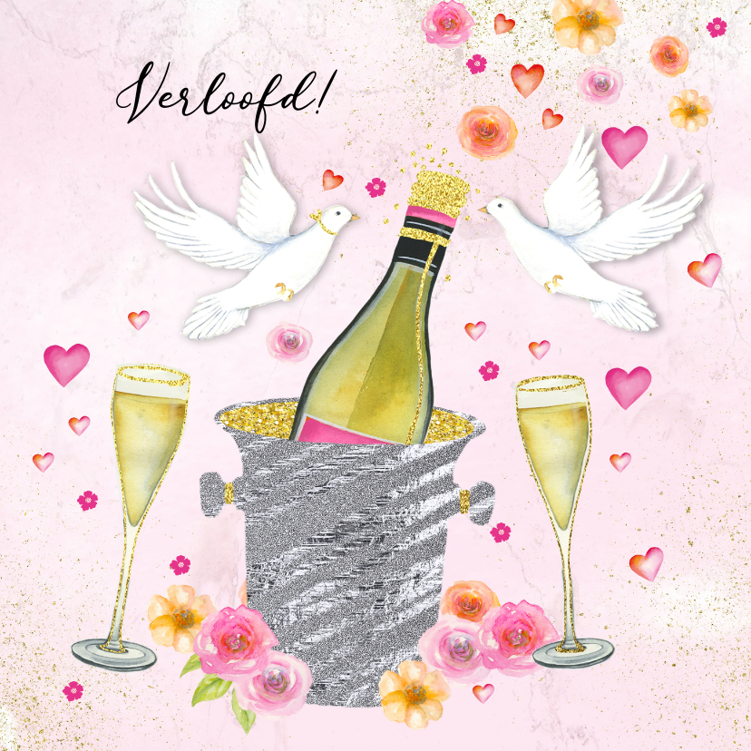 Felicitatie trouwkaart champagne - Felicitatiekaarten Felicitatiekaarten - Felicitatie trouwkaart champagne