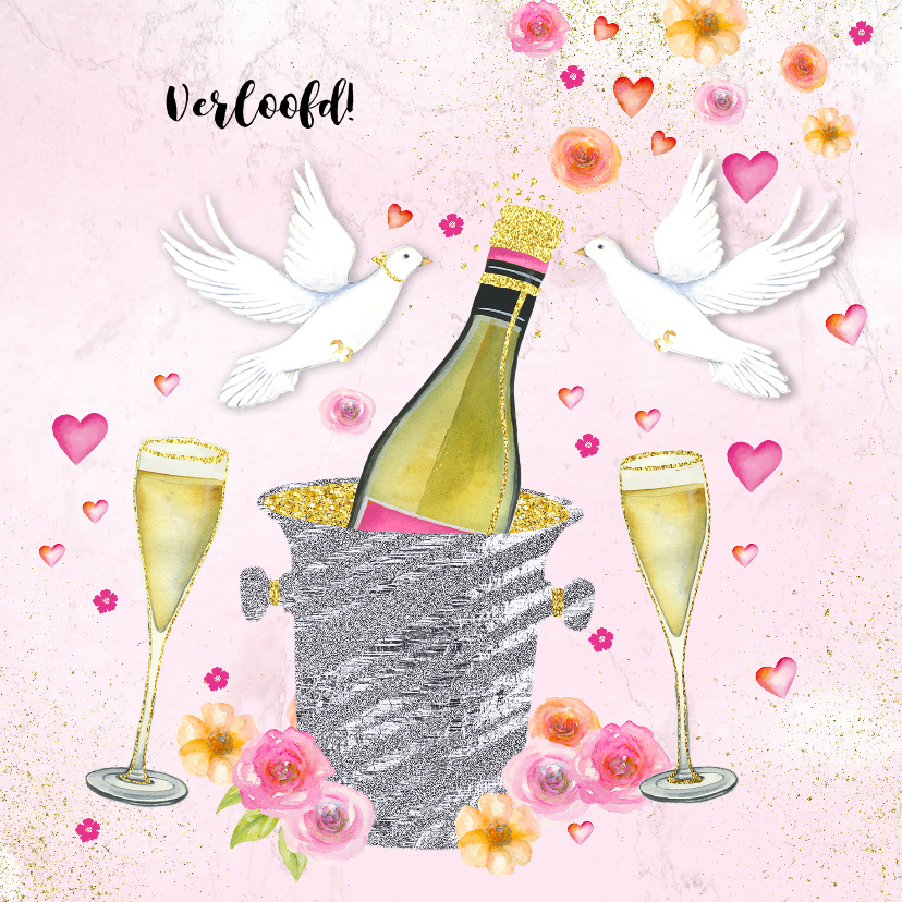 Felicitatiekaarten - Felicitatie trouwkaart champagne