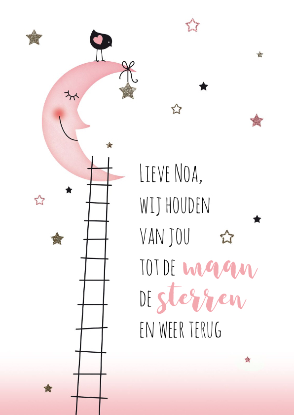 Felicitatie voor de baby maan sterren meisje - Felicitatiekaarten Felicitatiekaarten - Felicitatie voor de baby maan sterren meisje