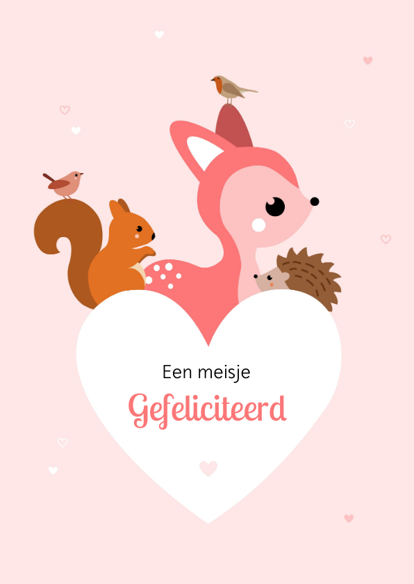 Felicitatiekaarten - Felicitatie voor een geboorte hart met dieren