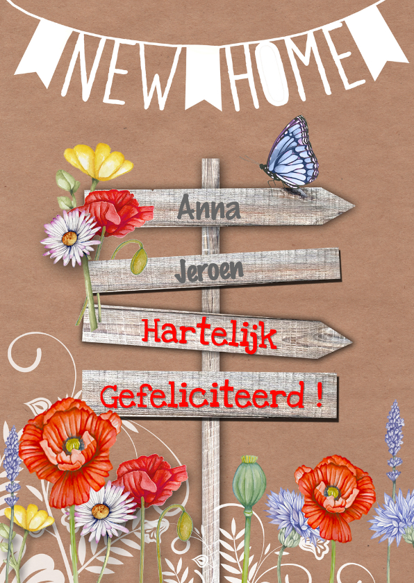 Felicitatie woning klaprozen - Felicitatiekaarten Felicitatiekaarten - Felicitatie woning klaprozen